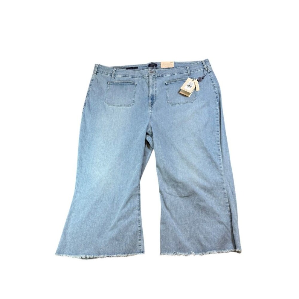 NYDJ Jeans Womens Size 26W Blue Patchie Major Wide Leg Capri Raw Hem Cropped